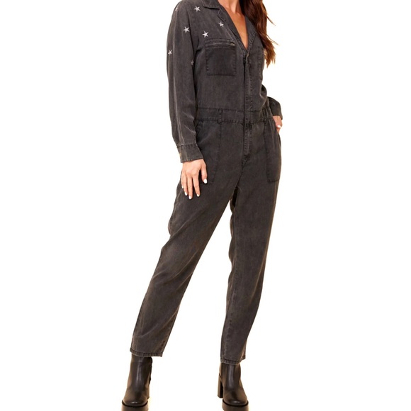 Vintage Havana NEW Washed Tencel Star Embroidered Jumsuit Small - Picture 3 of 16